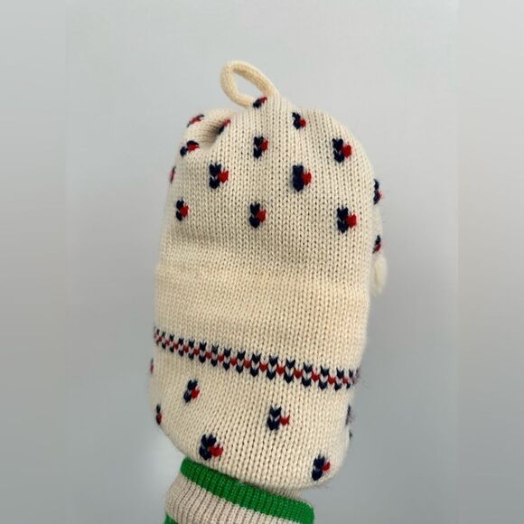 Vintage 70’s Mad Hatter Cream Fair Isle 100% Wool Knit Bobble End Beanie - Picture 3 of 5